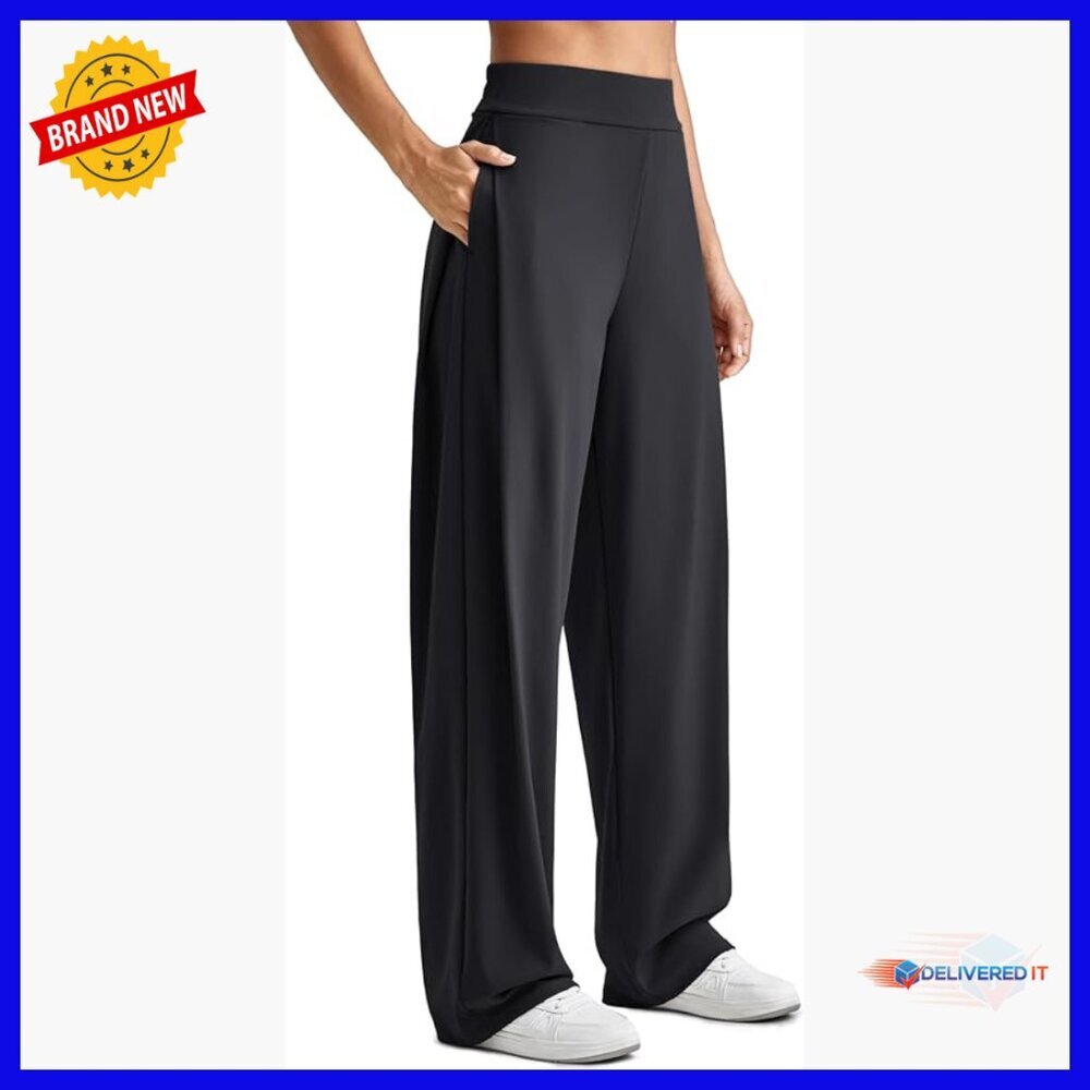 High Waist Wide Leg Yoga Pants with Pockets for Work Casual Wear